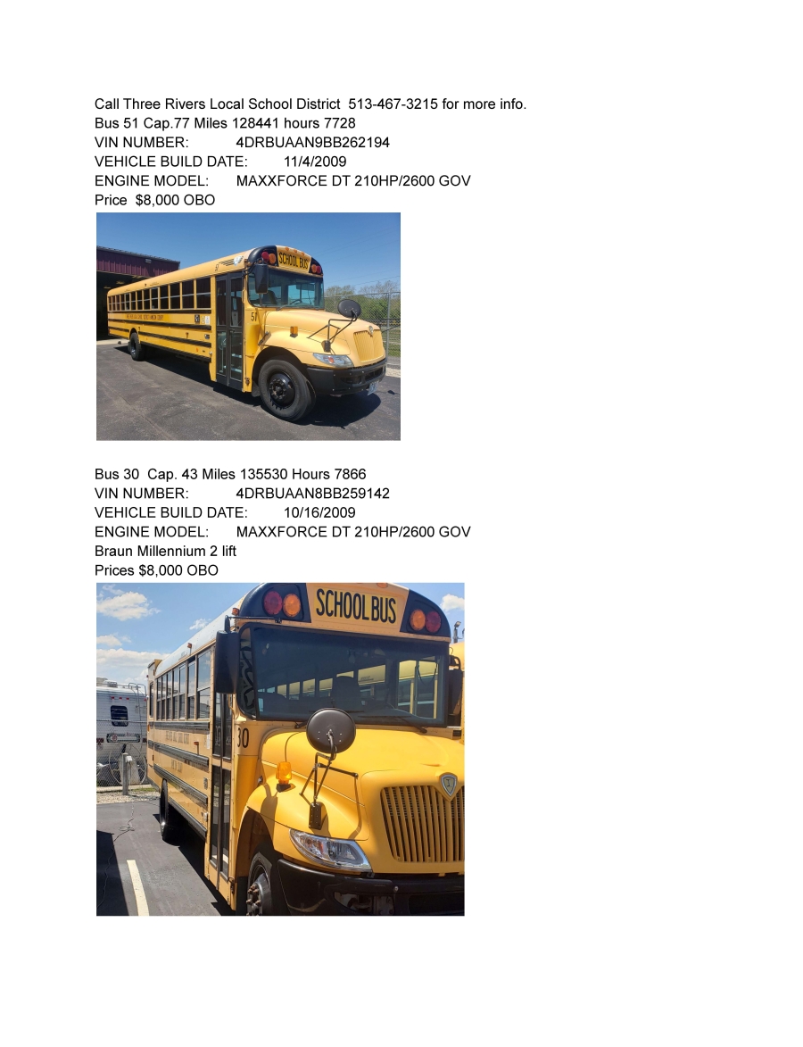 school bus sale information